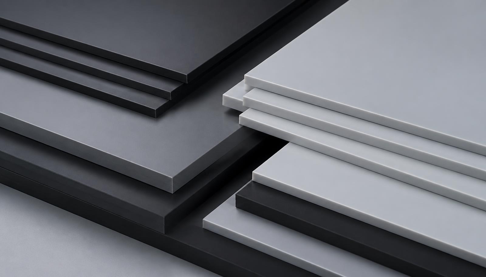 Panneaux plastiques mats empilés en couches géométriques, image d'illustration de surfaces techniques